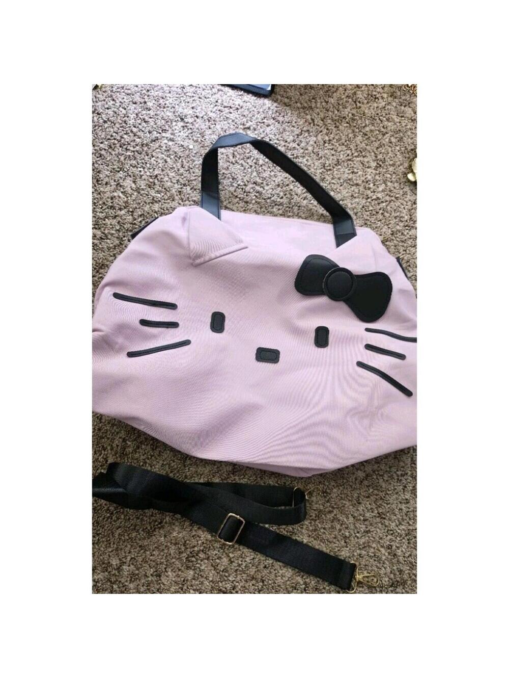 Hello Kitty Character Pink Tote Bag with Adjustable Strap, Black Bow